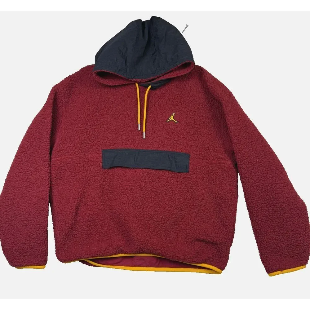 Air Jordan Mens Essential Red‎ Black Yellow Statement Fleece Hoodie Size Small